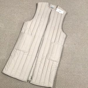 Oak + Fort beige knee length winter puffer vest
